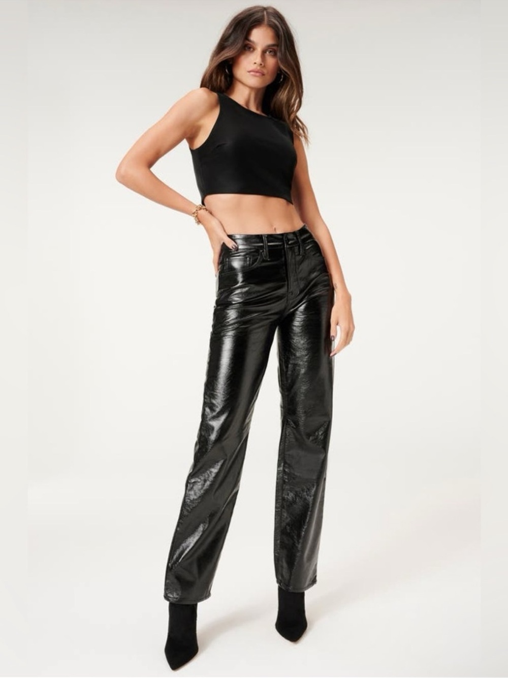Good American GOOD CURVE STRAIGHT VINYL PANTS GCST883T BLACK001 Size 8 NEW